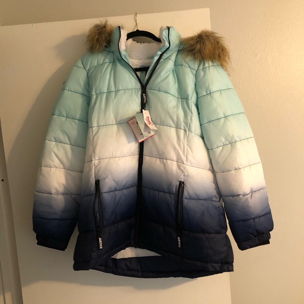 Justice Blue and White Ombre Puffer Jacket